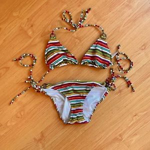 American Eagle matching striped bikini set